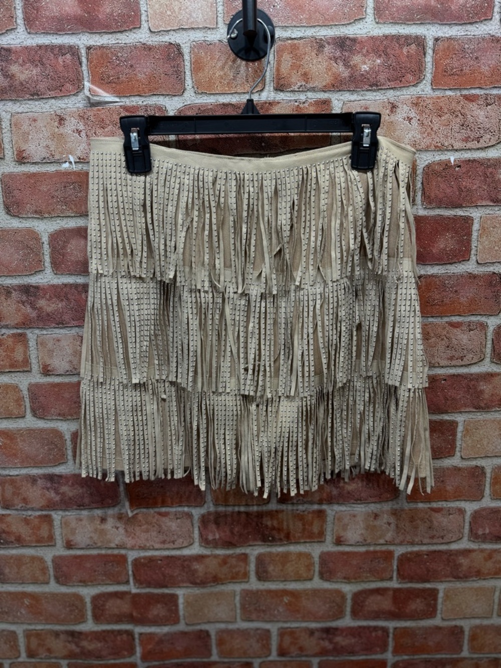 Faux Suede tiered fringe silver beaded cowgirl western festival Mini Skirt